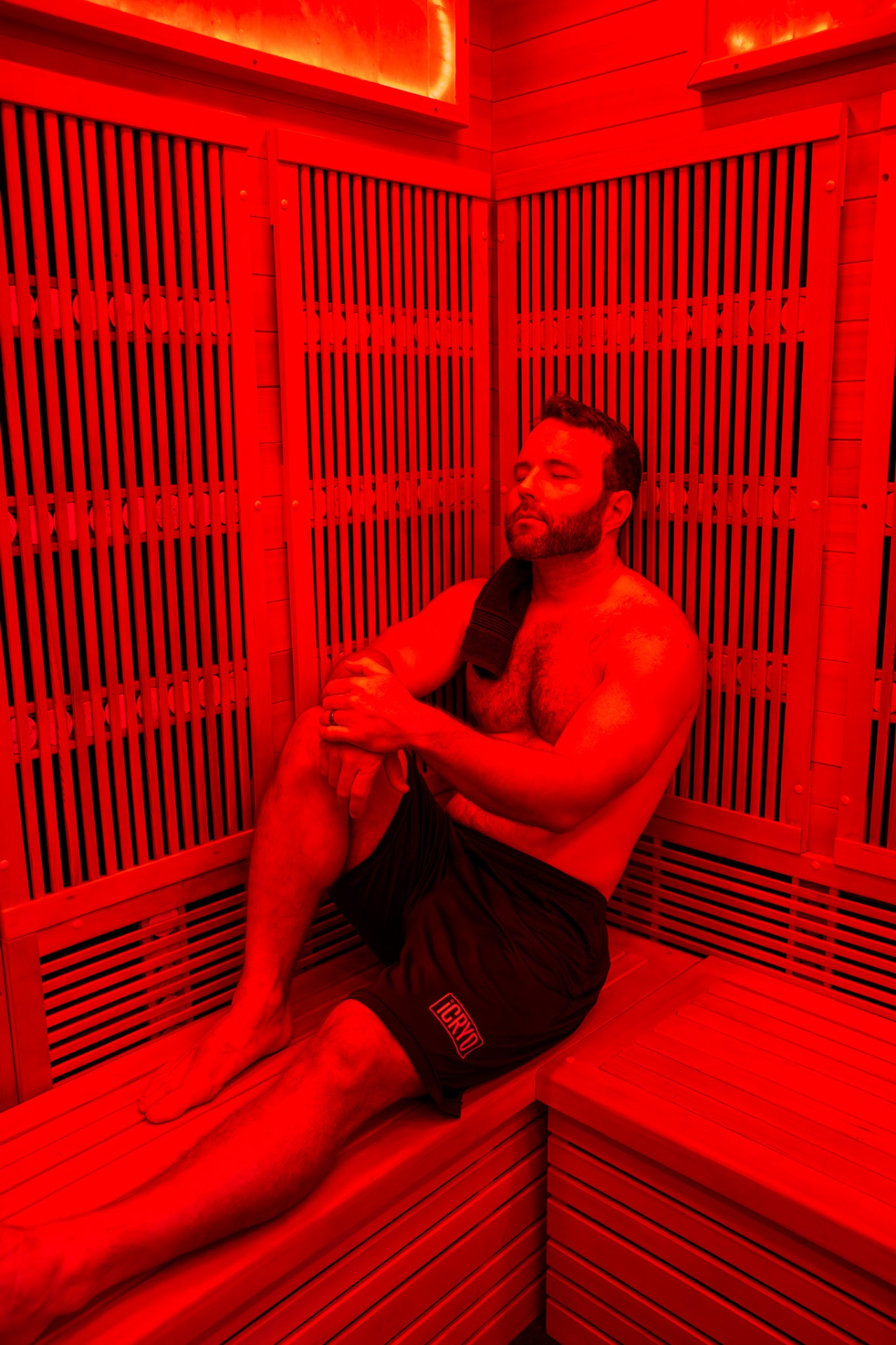 Client relaxing in the iCRYO Mauldin infrared sauna