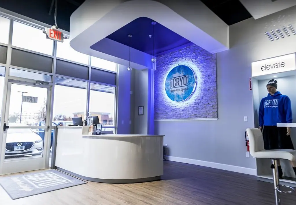 iCRYO Mauldin interior showing modern reception area with illuminated logo